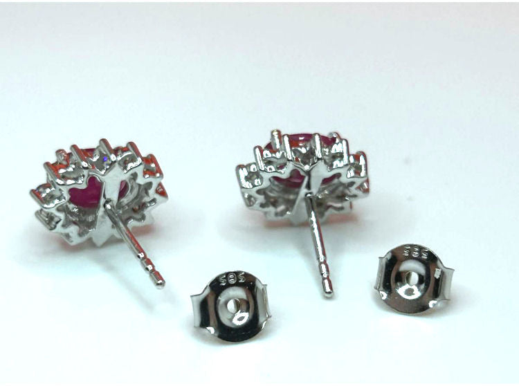 2.50ct Ruby & Diamond Earrings in 14K White Gold
