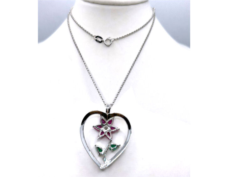 1.86ct Ruby, Emerald And Diamond Necklace in 18k White Gold