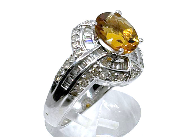 2.41ct Citrine & Diamond Ring in 14K White Gold