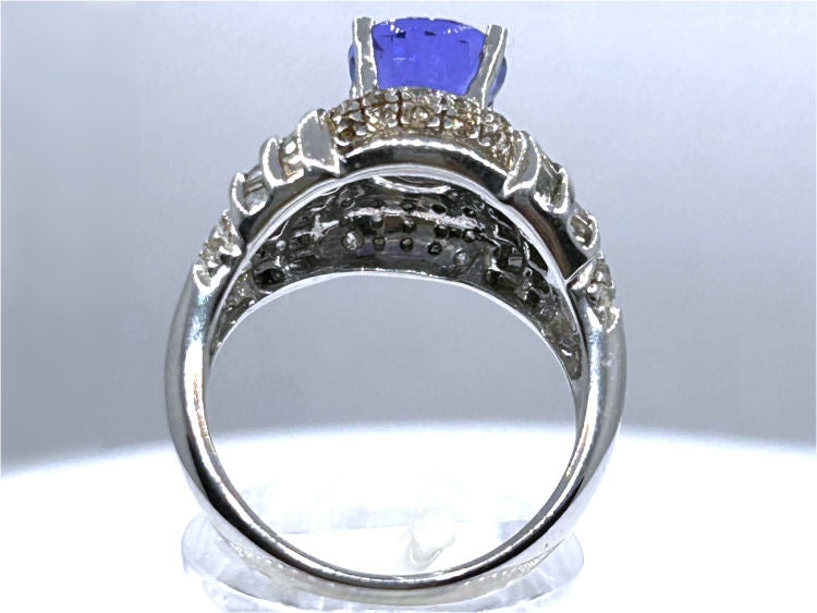 4.41ct Tanzanite & Diamond Ring in 14K White Gold - Baguette Shape