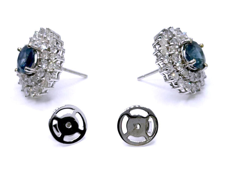 5.60ct Ceylon Sapphire & Diamond Earrings in 12K White Gold