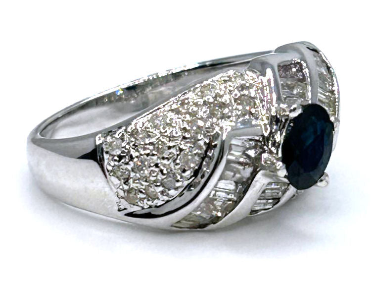1.38 Ct Diamond Blue Sapphire Ring in 18k White Gold