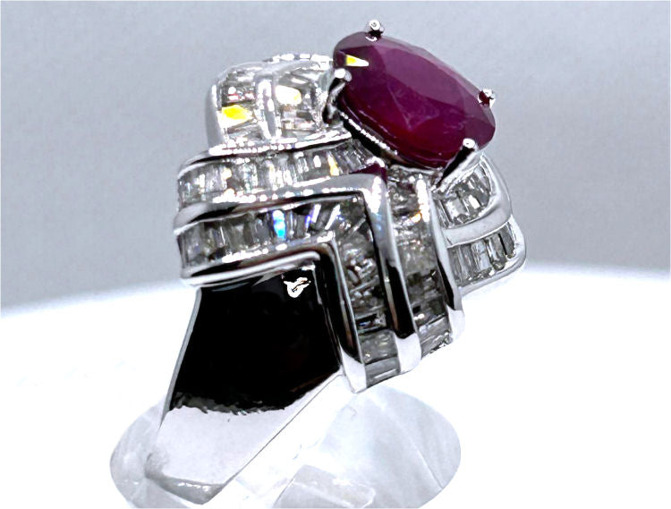 4.41ct Ruby & Diamond Ring in 18K White Gold