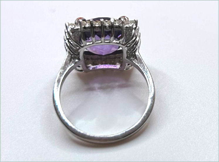 5.10ct Amethyst & Diamond Ring in 14K White Gold