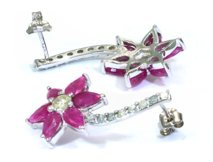 3.64 ct Diamond and Ruby Earrings in 18kt White Gold