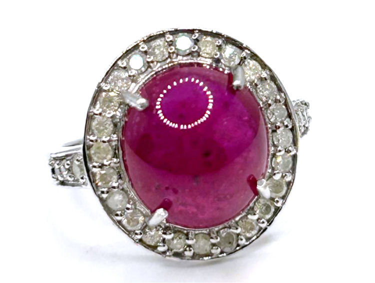 10.25ct Ruby & Diamond Ring in 14k White Gold