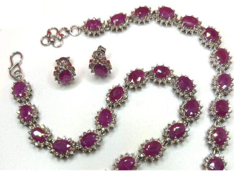 30.40ct Ruby & Diamond Necklace & Earrings Set in 9K White Gold