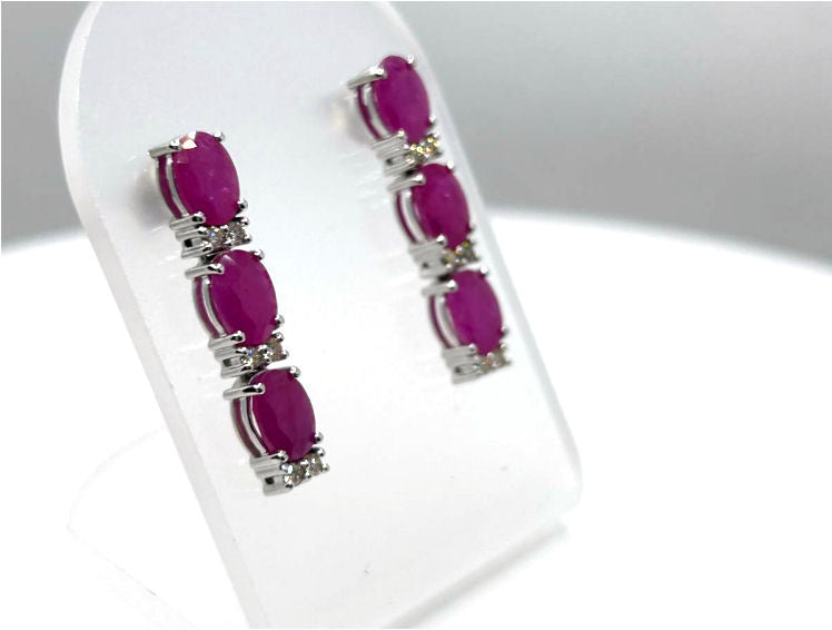 5.10ct Ruby and Diamond Dangling Earrings in 14K White Gold