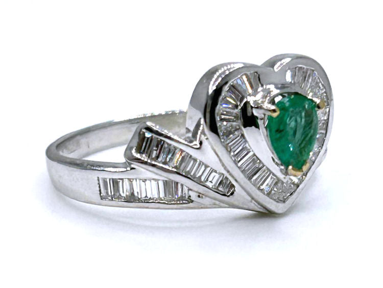 0.74ct Colombian Emerald & Diamond Diamond Ring in 18k White Gold