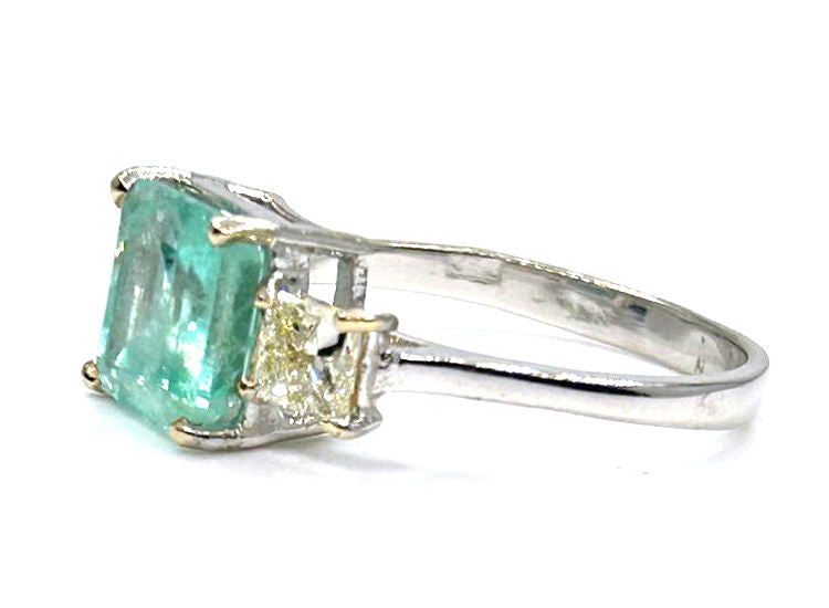 2.46ct Three-Stone Colombian Emerald & Diamond Ring in 14K White Gold