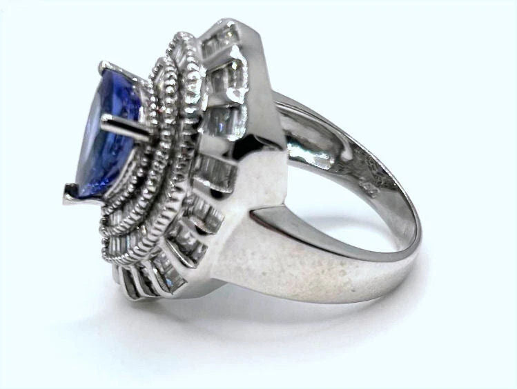 4.45ct Tanzanite & Diamond Ring in 14K White Gold