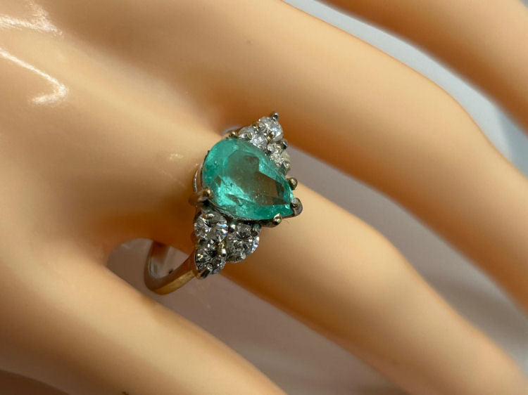 2.43ct Colombian Emerald & Diamond Cluster Ring in 14K White Gold