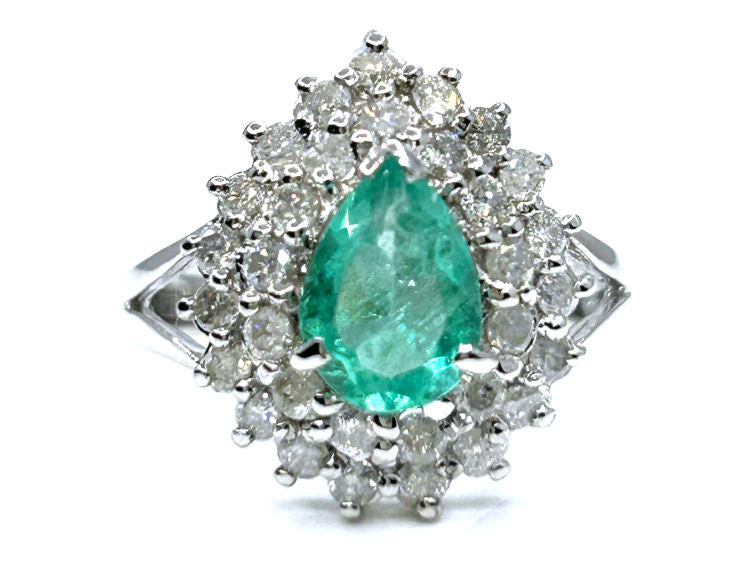 Striking 1.99ct Diamond & Emerald 18K White Gold Ring
