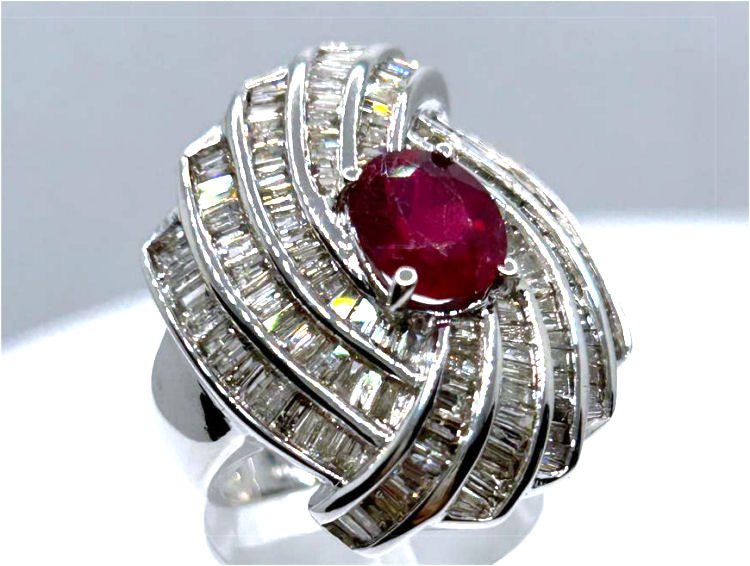 4.29ct Ruby and Diamond Set in 14K White Gold Ring