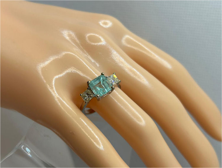 2.29ct Three-Stone Colombian Emerald & Diamond Ring in 14K White Gold