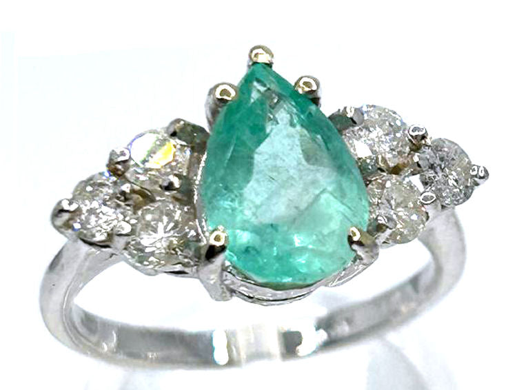2.93ct Colombian Emerald & Diamond Cluster Ring in 14K White Gold