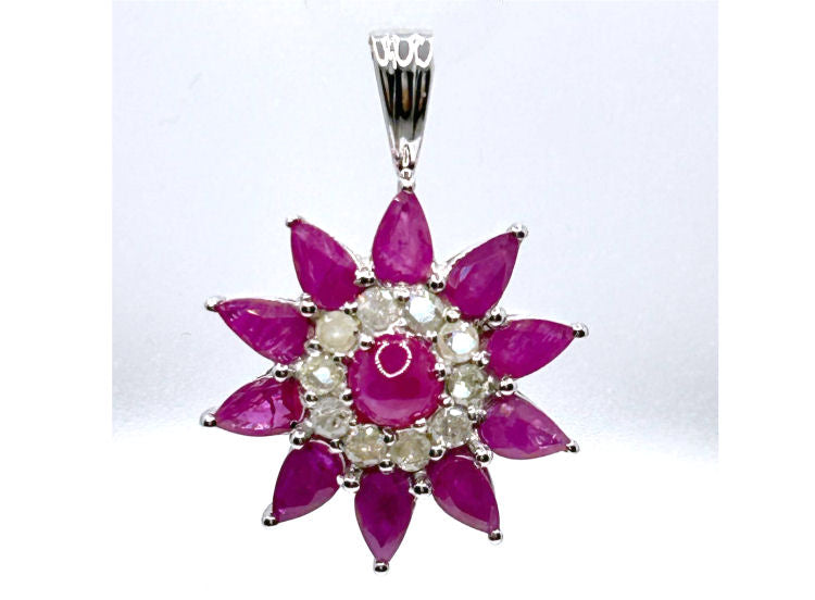 3.24ct Ruby & Diamond Necklace in 18K White Gold
