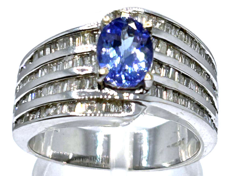 2.04ct Tanzanite & Diamond Ring in 18K White Gold - Baguette Shape