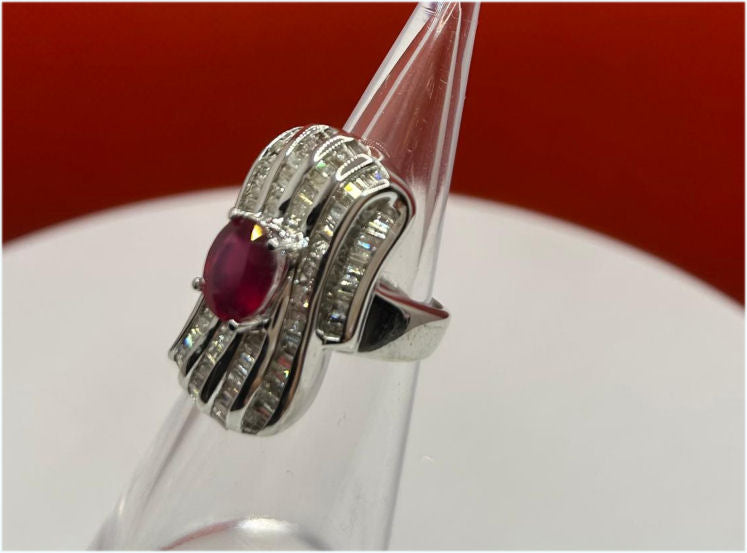 3.83 Carats Ruby Diamond Ring in 14k White Gold