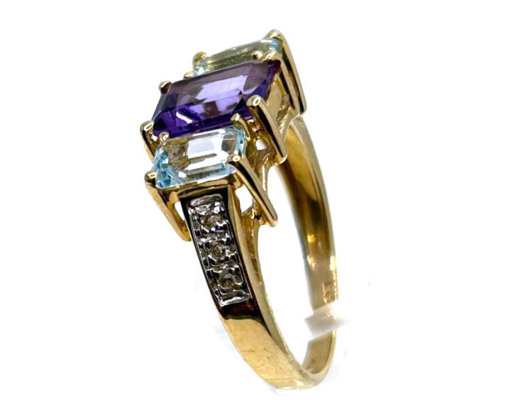 2.76ct Amethyst, Topaz & Diamond Ring in 10K Yellow Gold