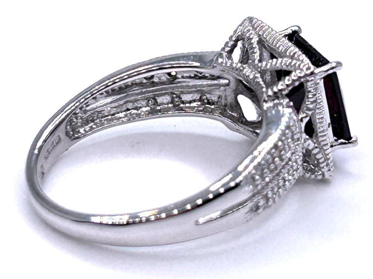1.65ct Rhodolite Garnet &Diamond Ring in 10K White Gold