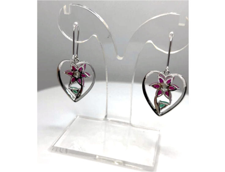 3.76ct Ruby, Emerald & Diamond Earrings in 18K White Gold