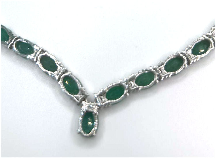 37.00ct Emerald & Diamond Necklace in 14K White Gold