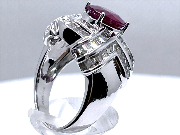 4.41ct Ruby & Diamond Ring in 18K White Gold