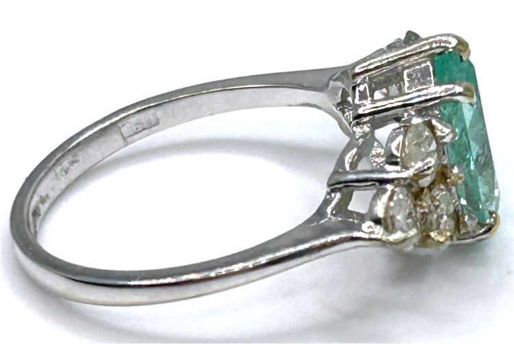 1.80ct Colombian Emerald & Diamond Cluster Ring in 14K White Gold