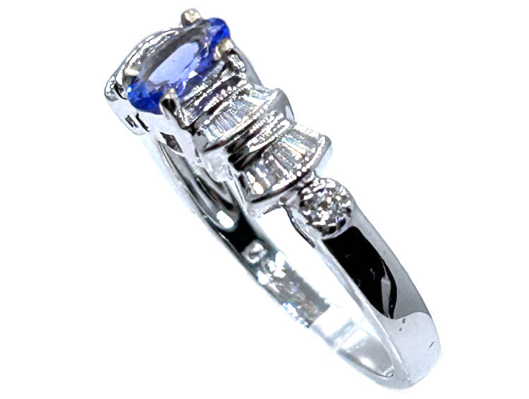 0.84ct Tanzanite & Diamond Ring in 18K White Gold