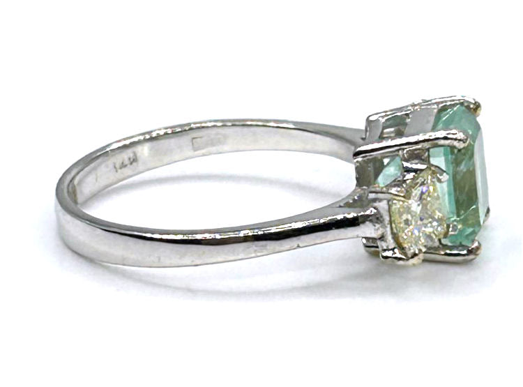 2.29ct Three-Stone Colombian Emerald & Diamond Ring in 14K White Gold