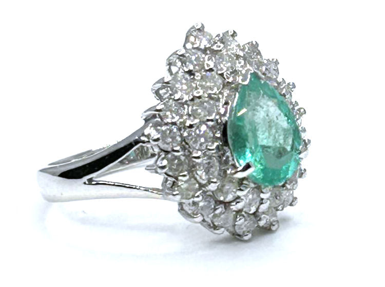 Striking 1.99ct Diamond & Emerald 18K White Gold Ring