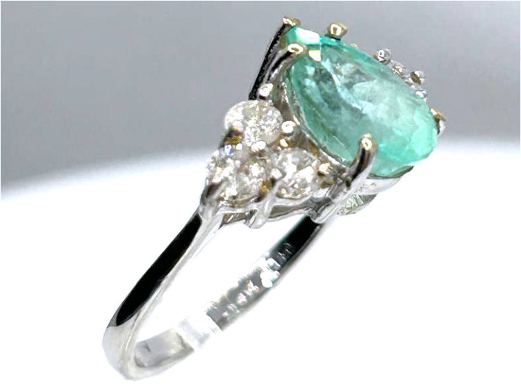2.93ct Colombian Emerald & Diamond Cluster Ring in 14K White Gold