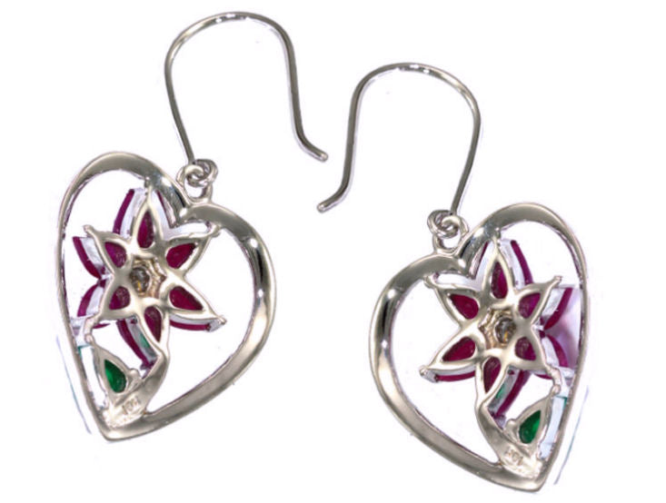 3.76ct Ruby, Emerald & Diamond Earrings in 18K White Gold