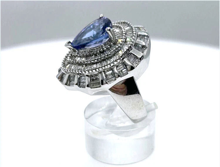 4.45ct Tanzanite & Diamond Ring in 14K White Gold