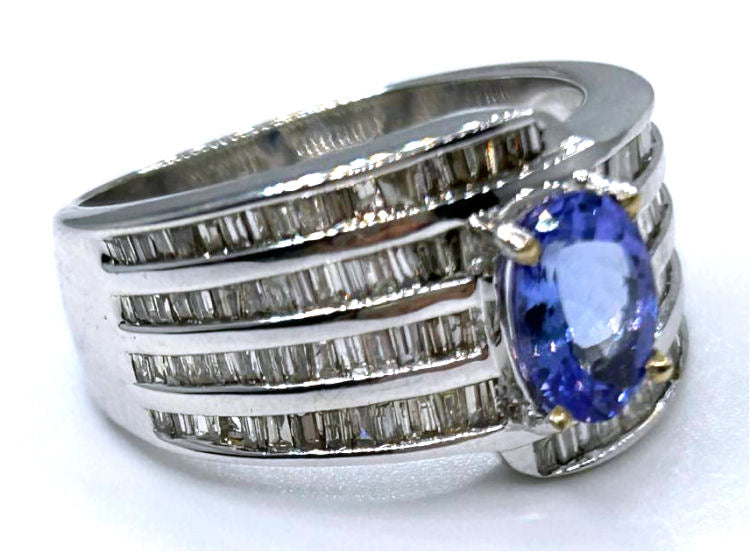 2.04ct Tanzanite & Diamond Ring in 18K White Gold - Baguette Shape