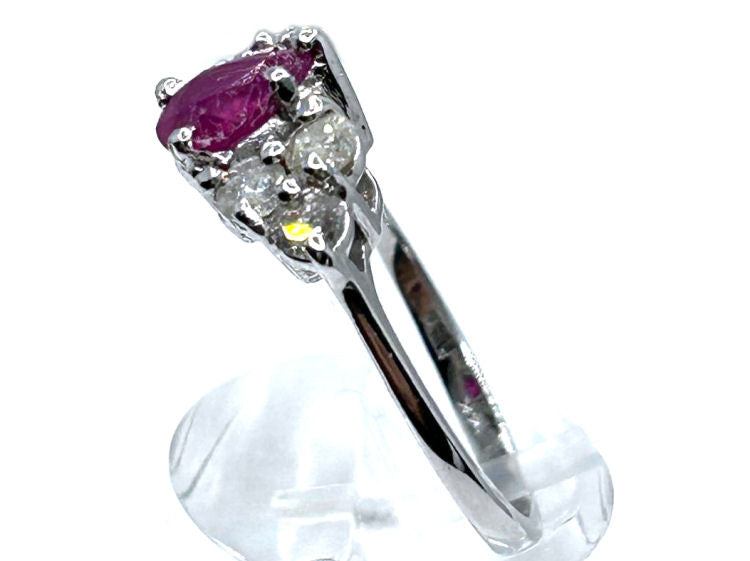 1.73ct Ruby & Diamond Cluster Ring in 14K White Gold