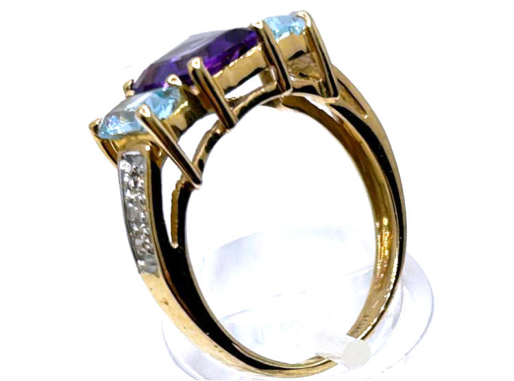 2.76ct Amethyst, Topaz & Diamond Ring in 10K Yellow Gold