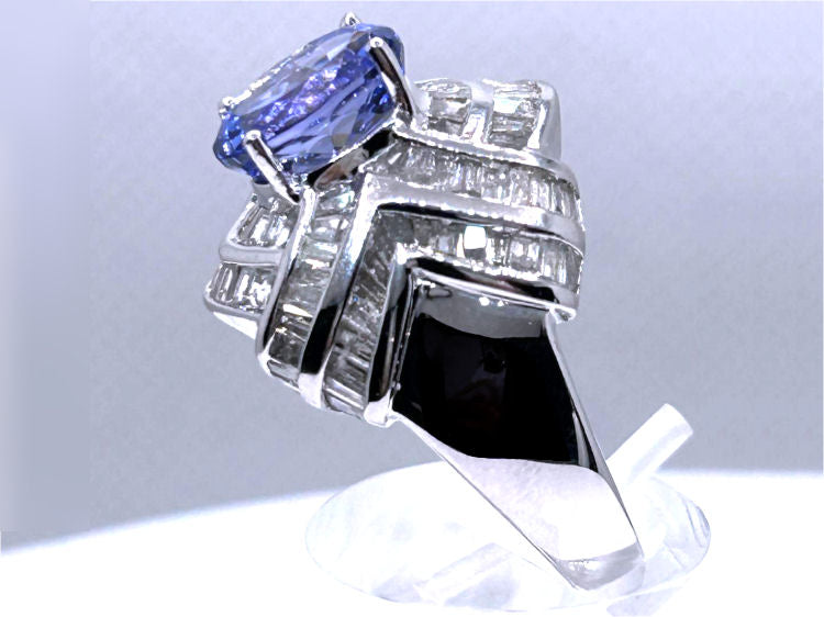 4.41ct Tanzanite & Diamond Ring in 14K White Gold - Round Shape