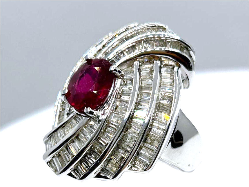 4.29ct Ruby and Diamond Set in 14K White Gold Ring