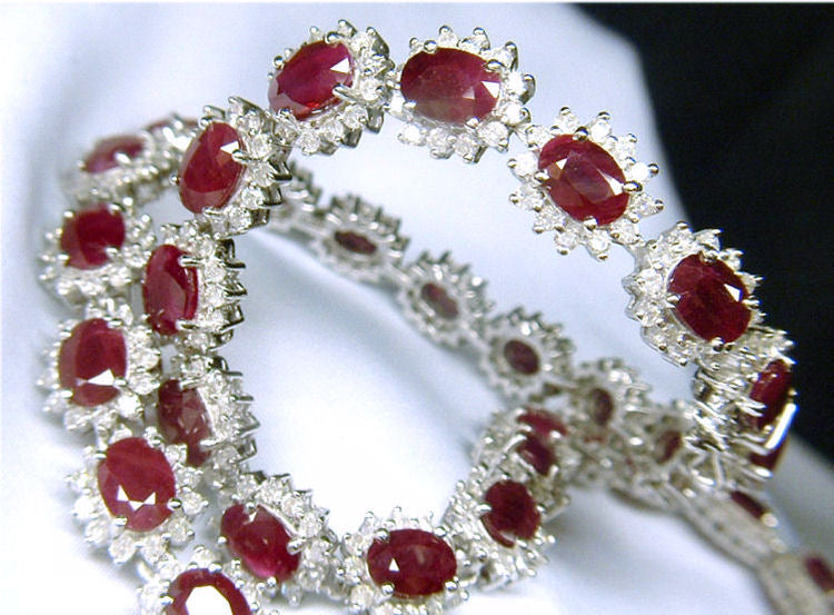 30.40ct Ruby & Diamond Necklace & Earrings Set in 9K White Gold