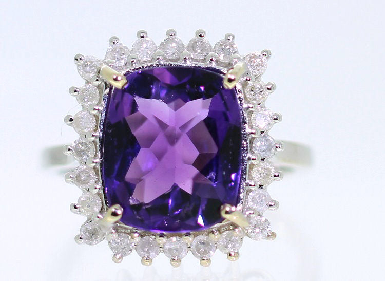 5.10ct Amethyst & Diamond Ring in 14K White Gold