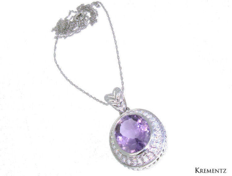 4.60ct Amethyst and Diamond Necklace In 14kt White Gold