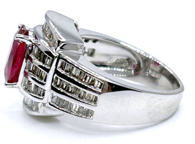 4.27ct Ruby & Diamond Ring in 14K White Gold
