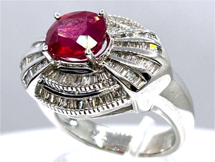3.18ct Ruby & Diamond Cluster Ring in 14K White Gold
