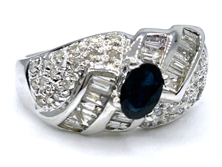 1.38 Ct Diamond Blue Sapphire Ring in 18k White Gold