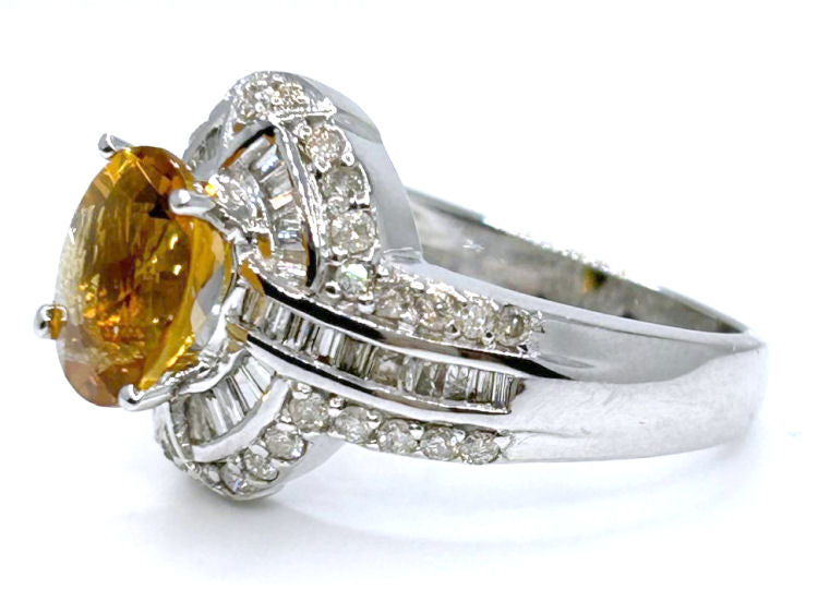 2.41ct Citrine & Diamond Ring in 14K White Gold