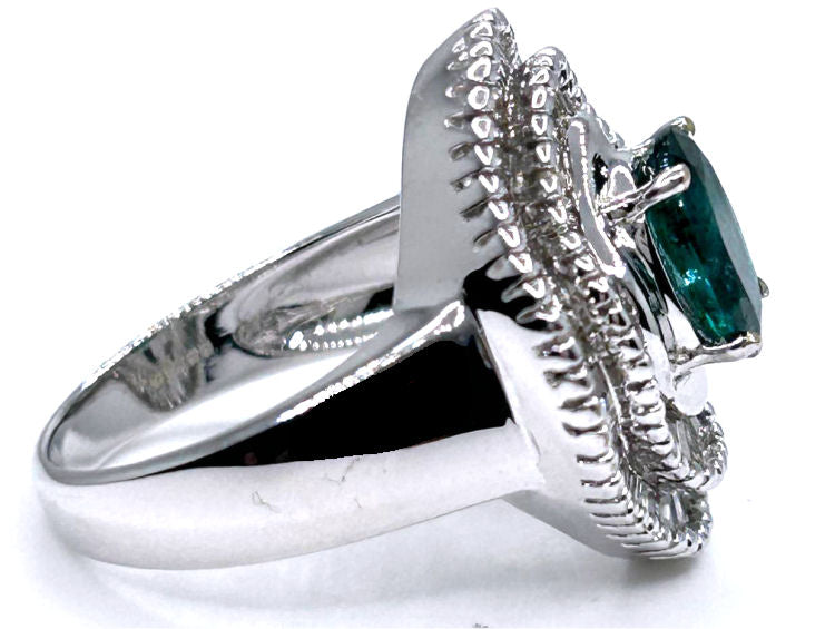 2.46ct Emerald & Diamond Ring in 14K White Gold