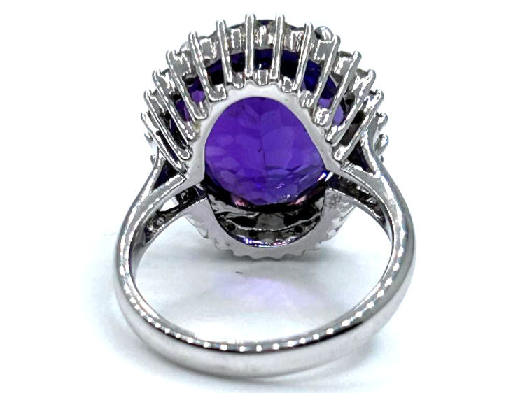 7.49ct Amethyst and Diamond Ring in 14k White Gold