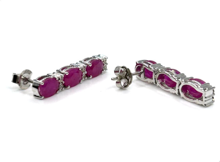 5.10ct Ruby and Diamond Dangling Earrings in 14K White Gold